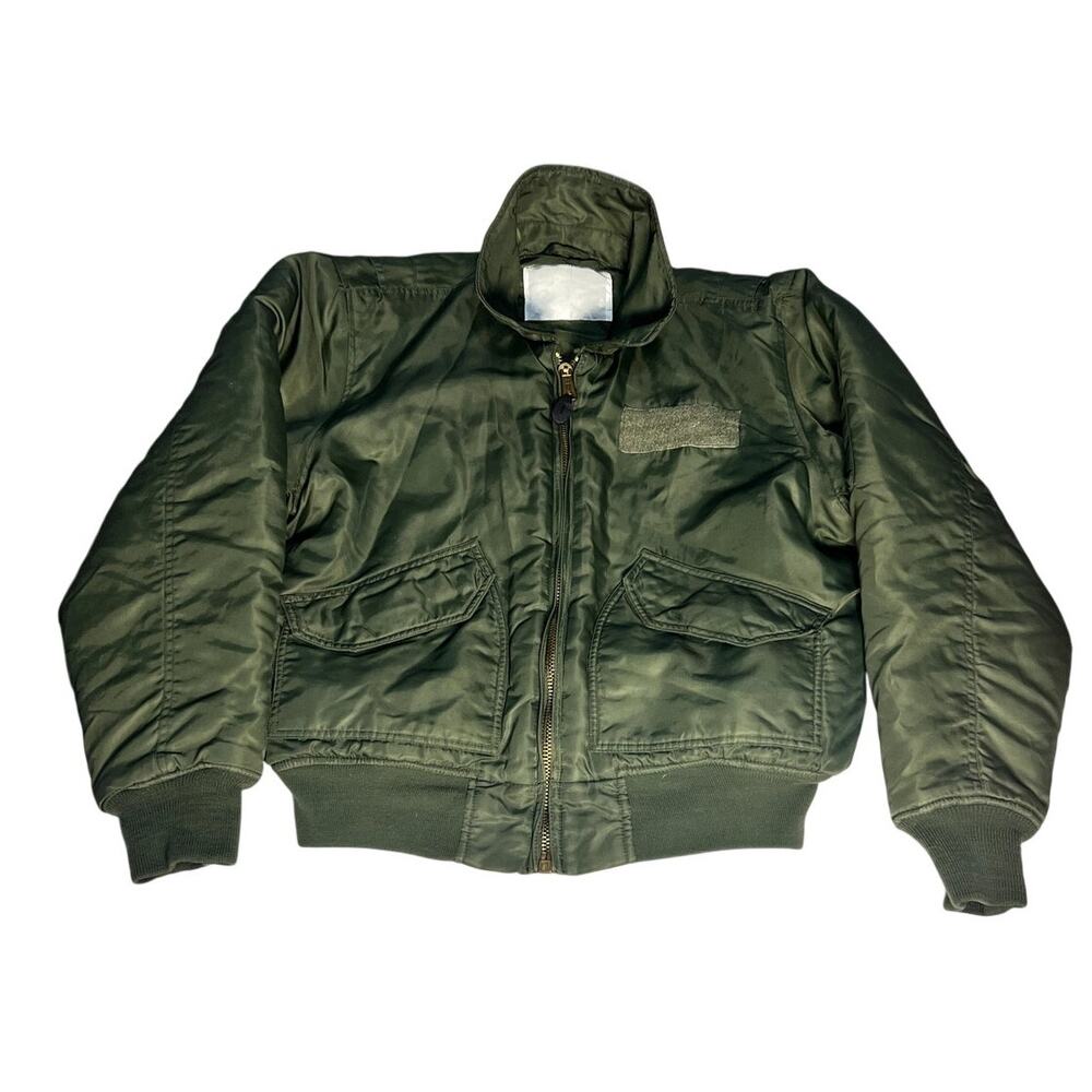 Vintage MA-1 Flight Bomber Quilted Jacket Slant Pockets Olive Distressed Sz L?